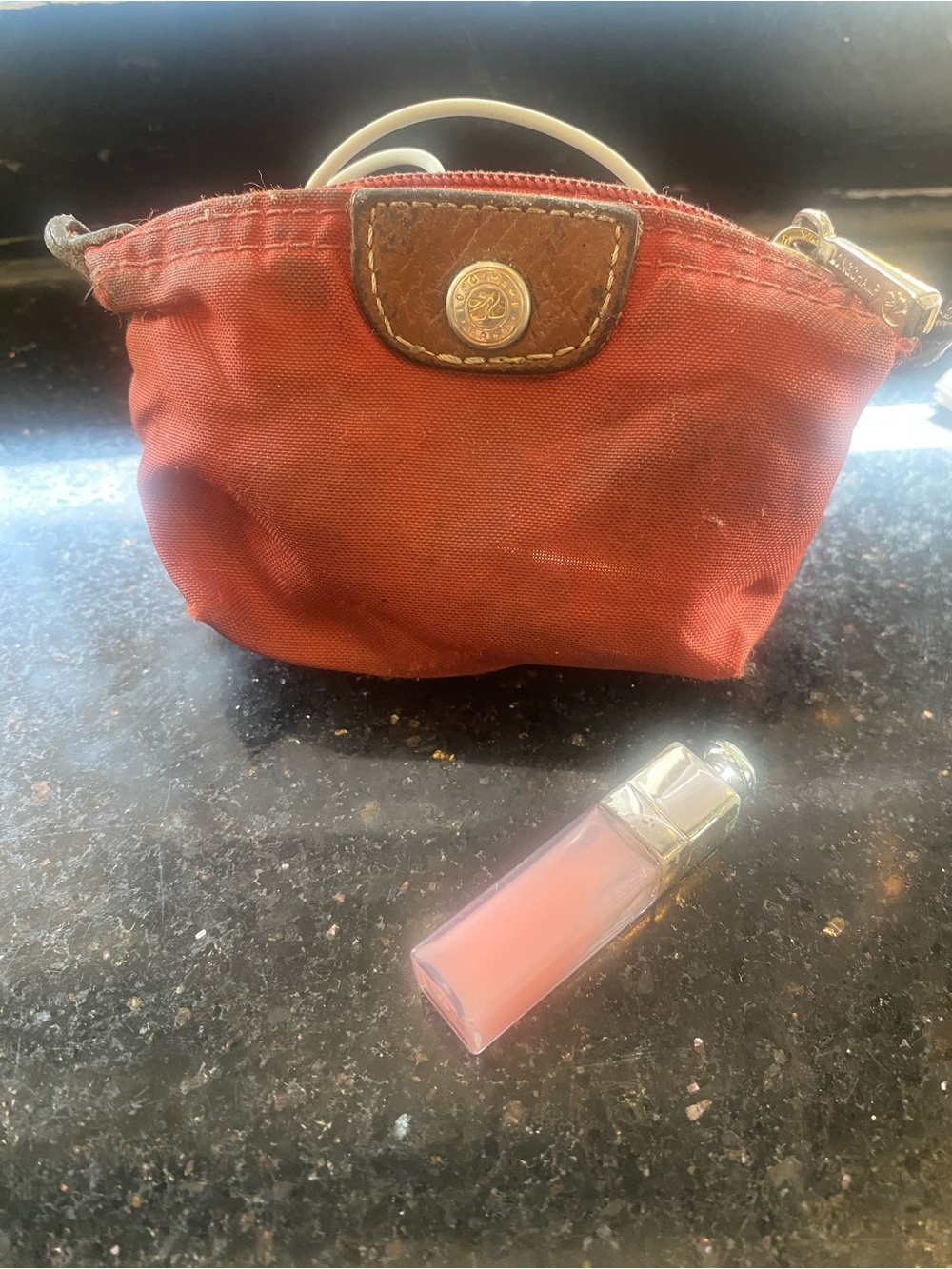LONGCHAMP 💚ED ORANGE-RED NYLON COIN MAKEUP Pouch LMTD FLAWED ICONIC RARE